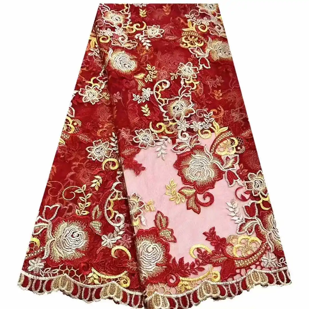 

French 5 Yard Hot Selling Lace African Tulle Cord Guipure Lace Net Embroidered Fabric For Wedding Party