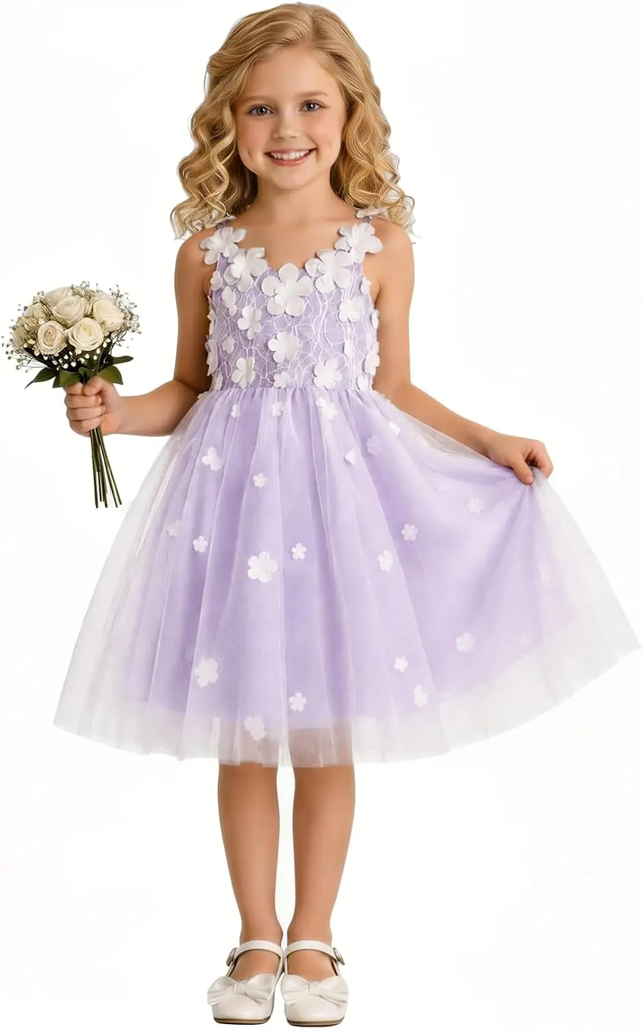 3D Floral Flower Girl Dress for Wedding Tulle Princess Pageant Graduation Gown First Communion Dresses with Bow