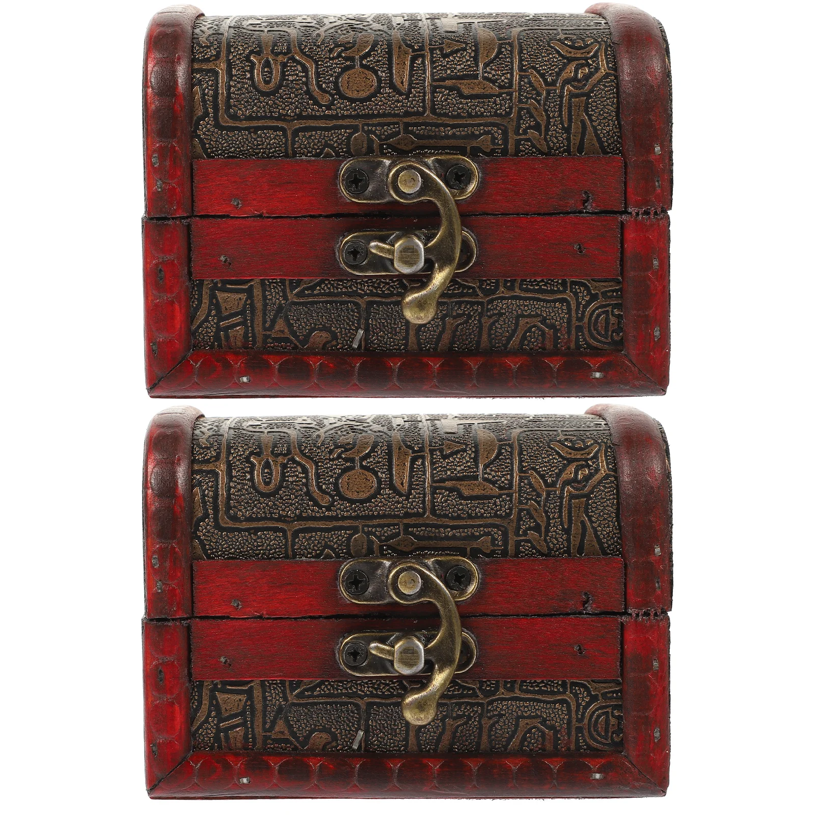 2Pcs Vintage Small Jewelry Storage Box Wooden Treasure Chest Retro Organizer Case for Rings Earrings Jewelry Holder Display