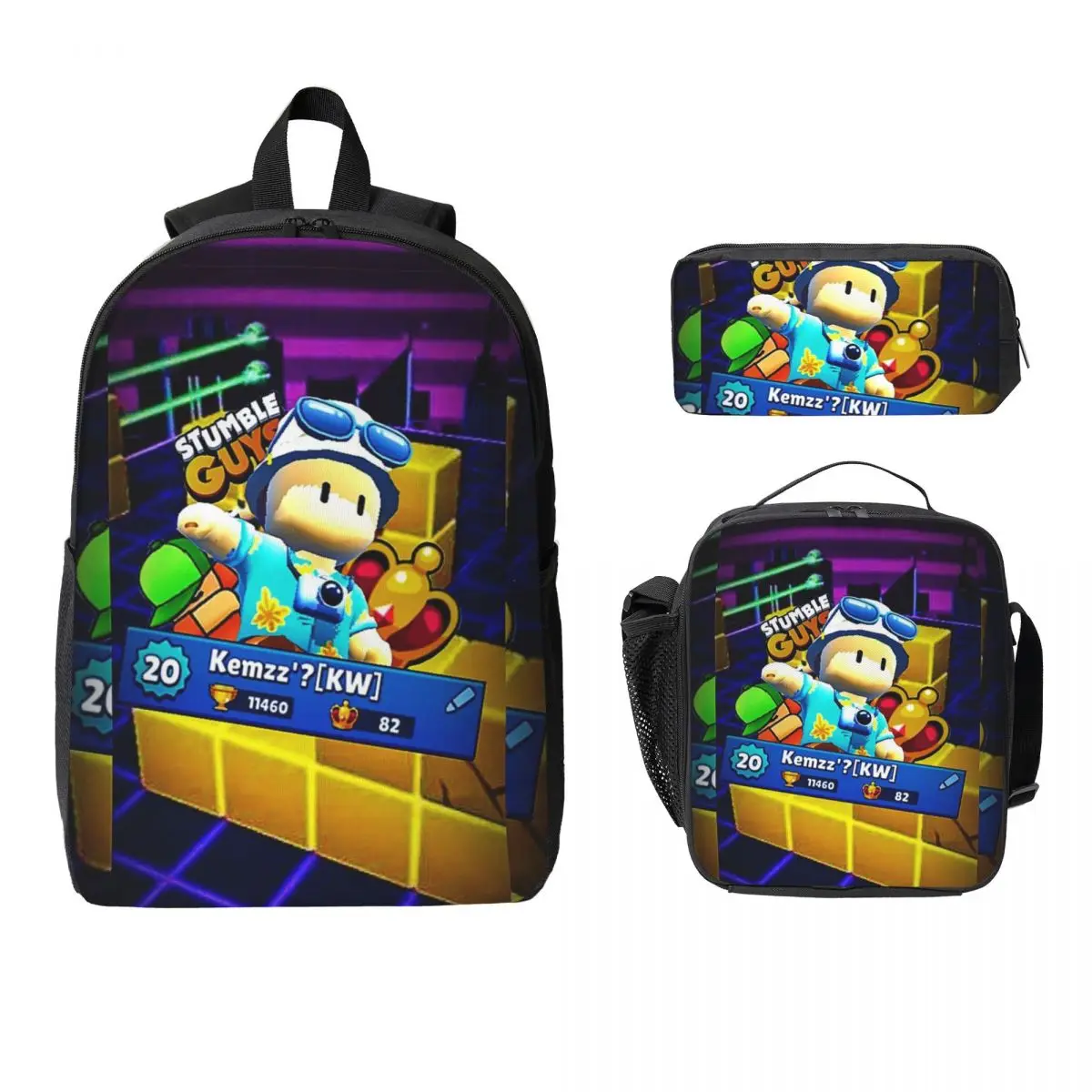 

Stumble Guys Character Merchandise Games Backpack Student Boys Girls BookBag School Bag 3ps Insulated Lunch Bag Pencil Case