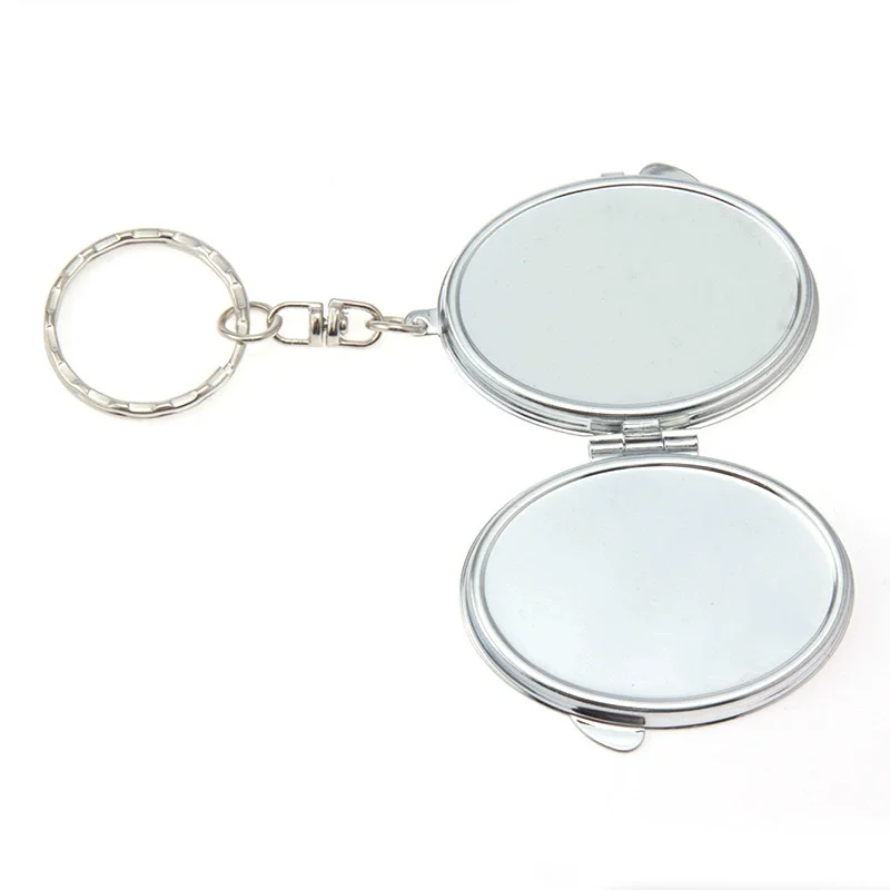 Small Foldable Cosmetic Mirror With Keychain Heat Transfer Print Sublimation Blank Key Chain Mini Metal Makeup Mirror