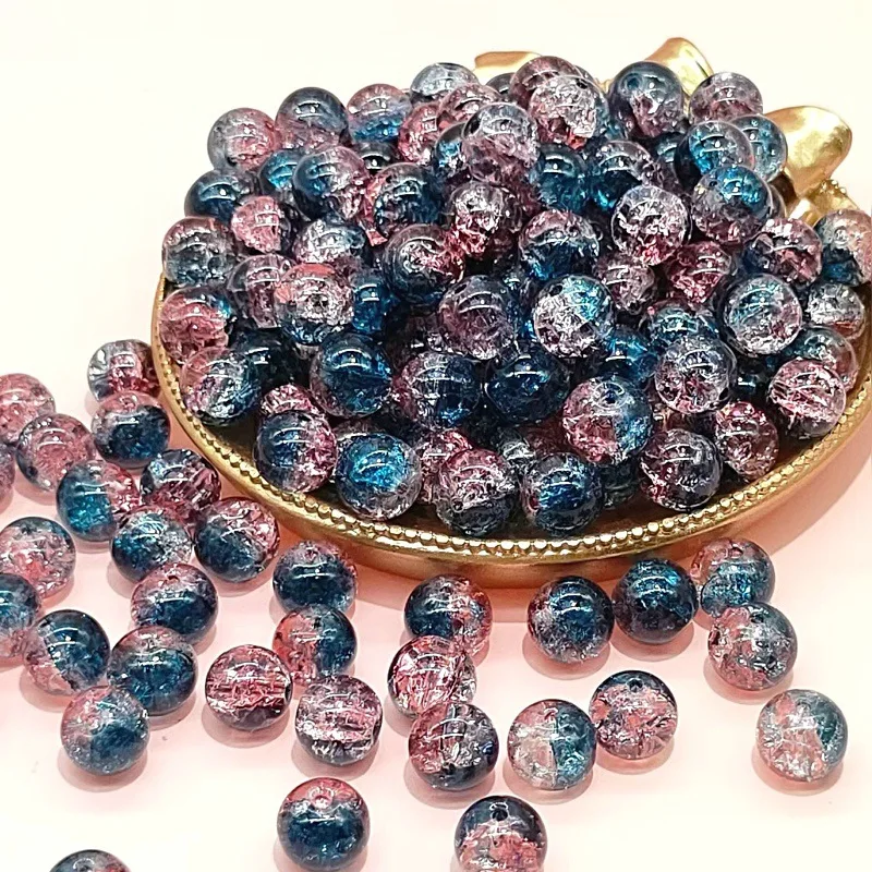 50Pcs10mm Multicolor Crack Glass Beads Burst Effect Round Spacer Beads DIY Jewelry Making Bracelet Handcraft Material