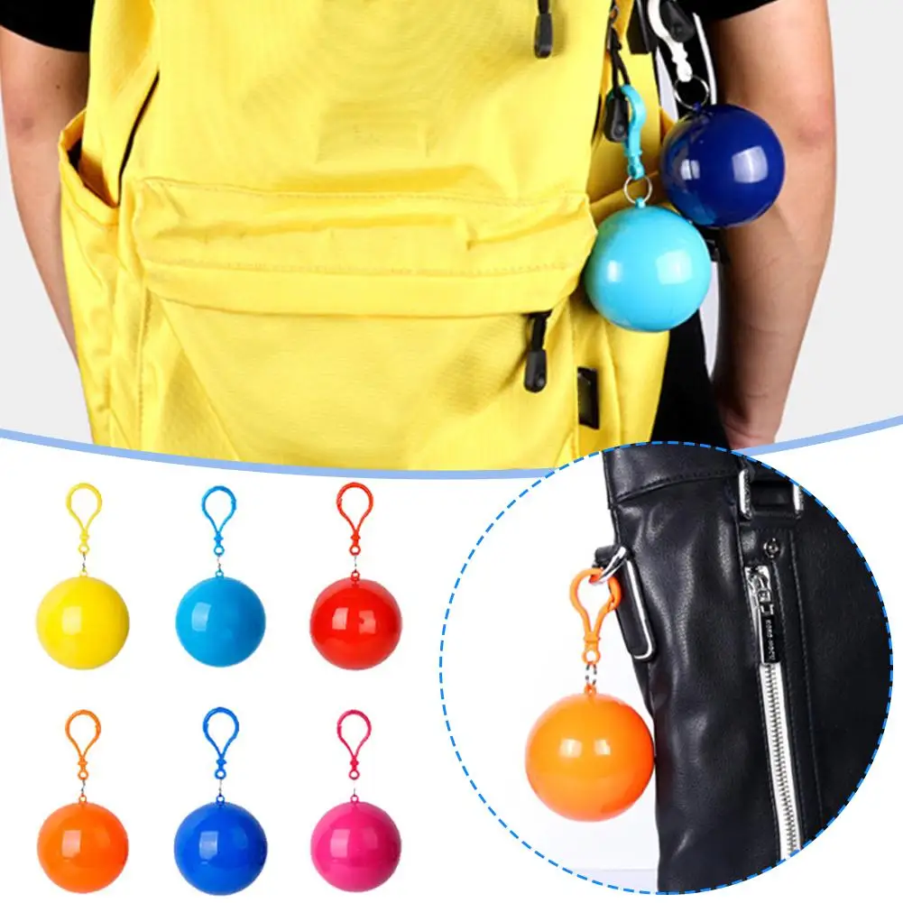 Portable Raincoat Colorful Ball Rain Poncho With Keychain Keyring Hiking Adults Hooded Waterproof Camping Ball Outdoor X4P8