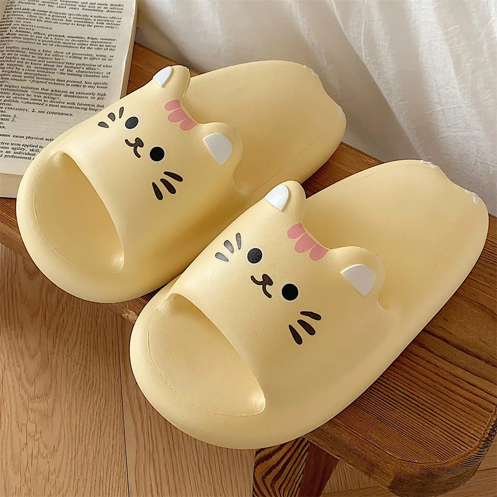 

Cartoon Cat Slippers Women Soft Comfortable Indoor Anti-Slip Summer Cool Bathroom Slippers Lightweight Breathable