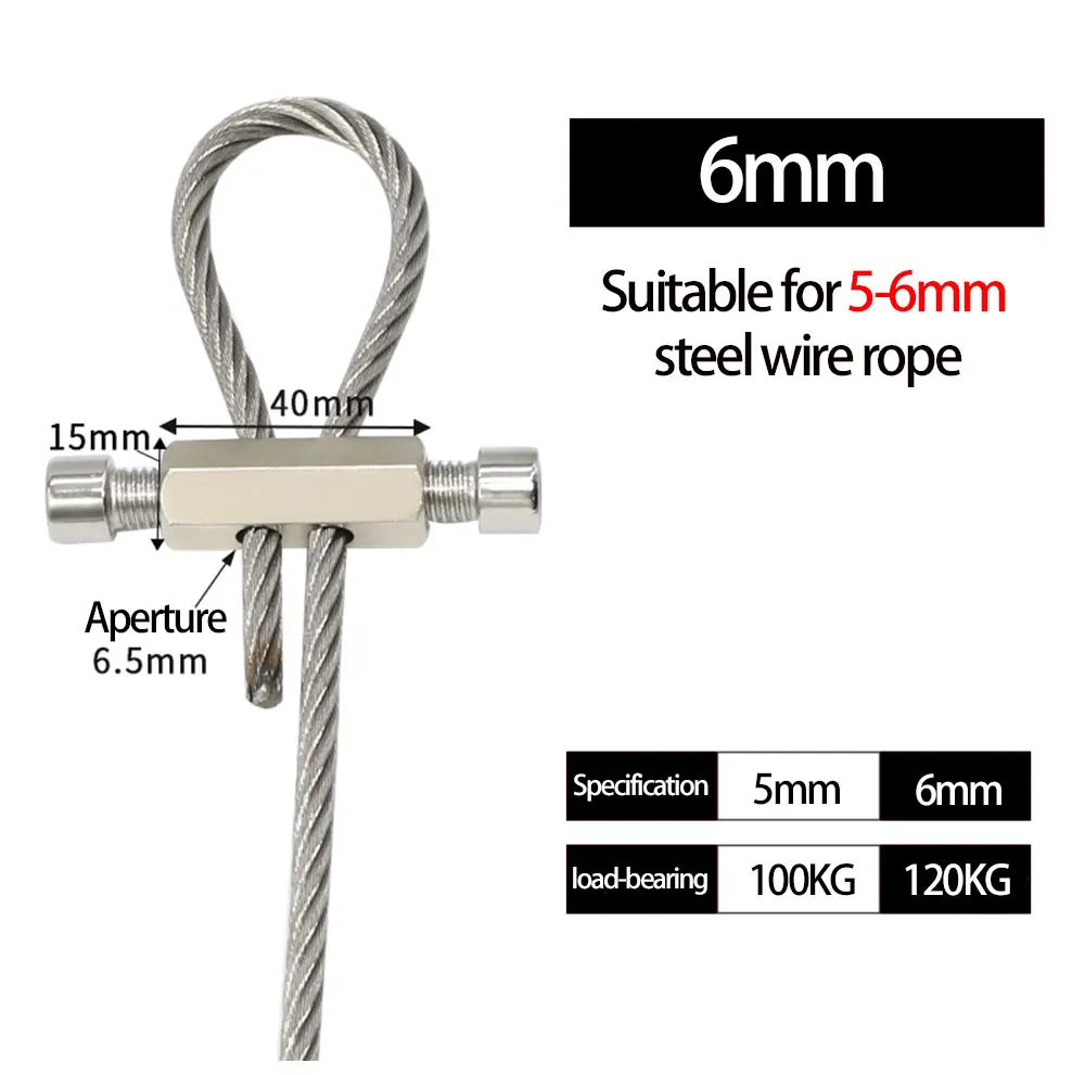 3/4/5/6mm Verstellbare Aufhängungsklemme aus Stahlseil, Hochleistungs-Kabelklemme mit Schraubenschlüssel zur Kabelverriegelung, Metallbefestigungen – Detail 3