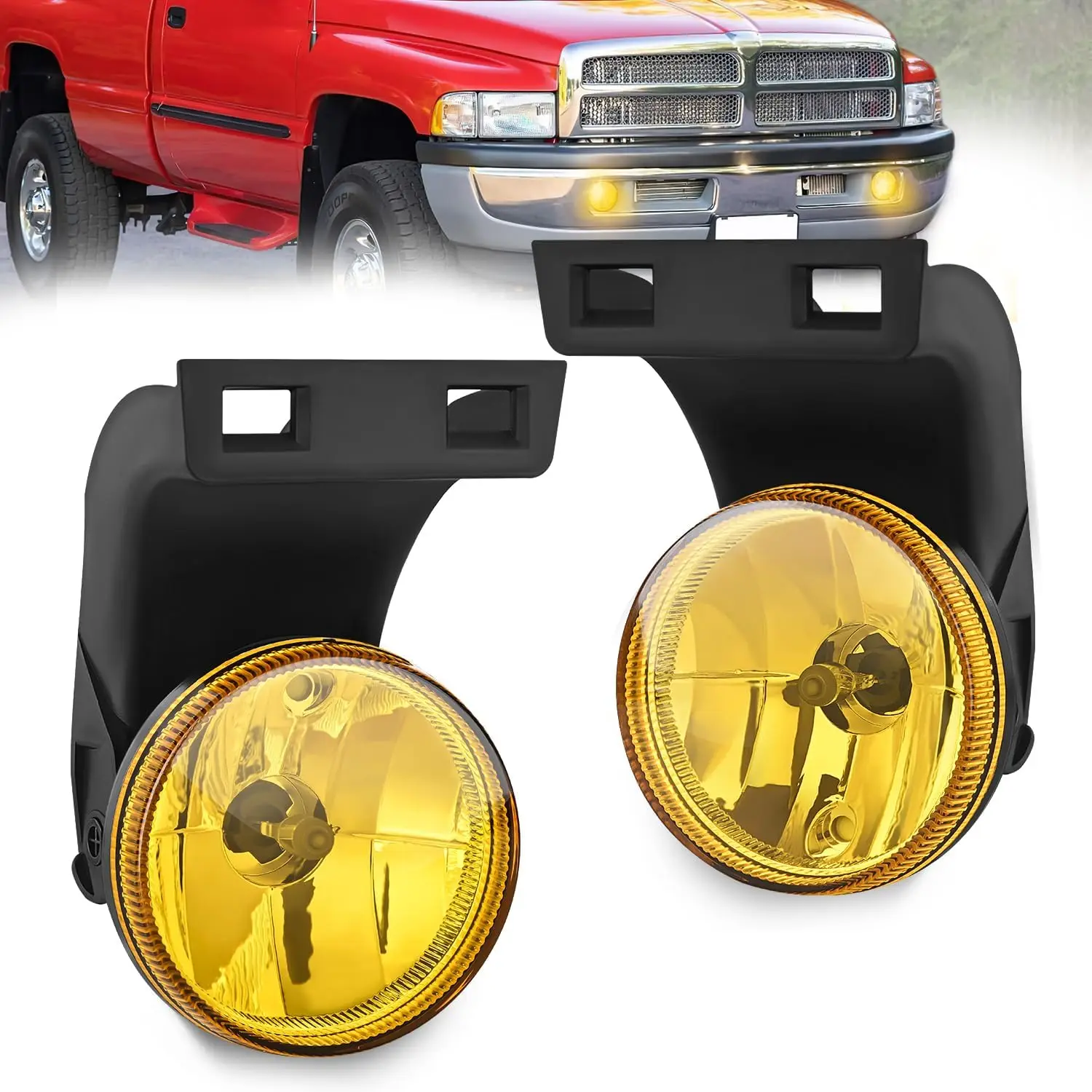 Nilight Fog Lights Assembly Compatible with 1994 1995 1996 1997 1998 1999 2000 2001 Dodge Ram 1500 2500 3500 2002 RAM 2500 3500 Pick Up Truck Amber w/881 12V Halogen Bulbs