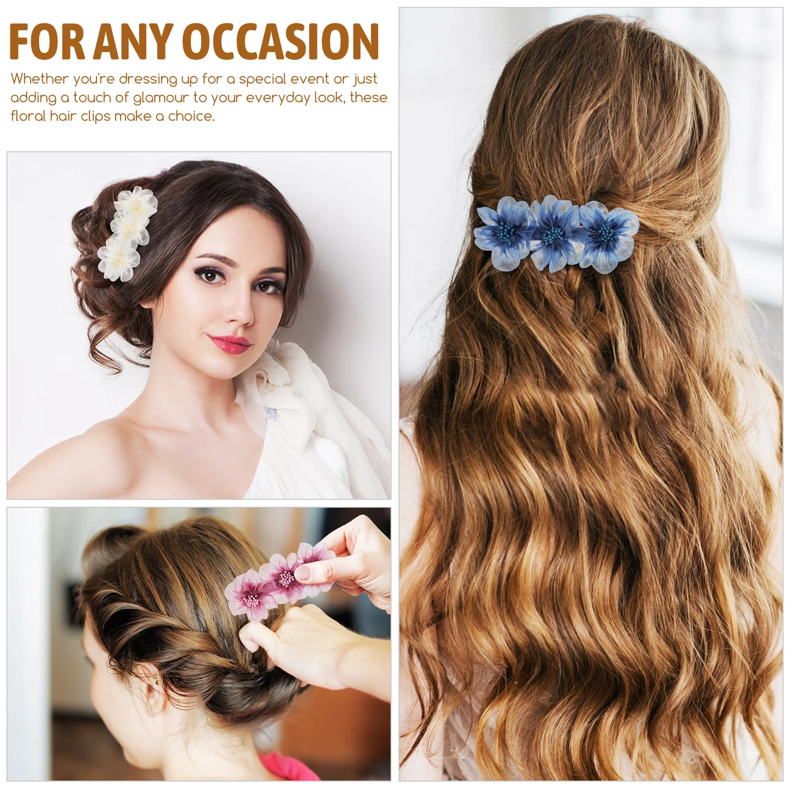 

4pcs Flower Snap Style Floral Hair Barrettes Lightweight Comfortable All Hairstyles Women Bridal Wedding Decorative Styling