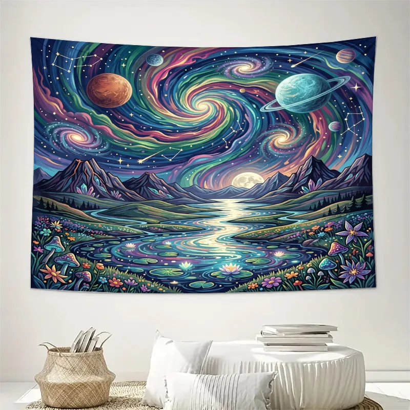 Cosmic Galaxy Starry Night Landscape Curtain Panel for Living Room Bedroom Home Decor Translucent Nebula Space Art Window Drapes