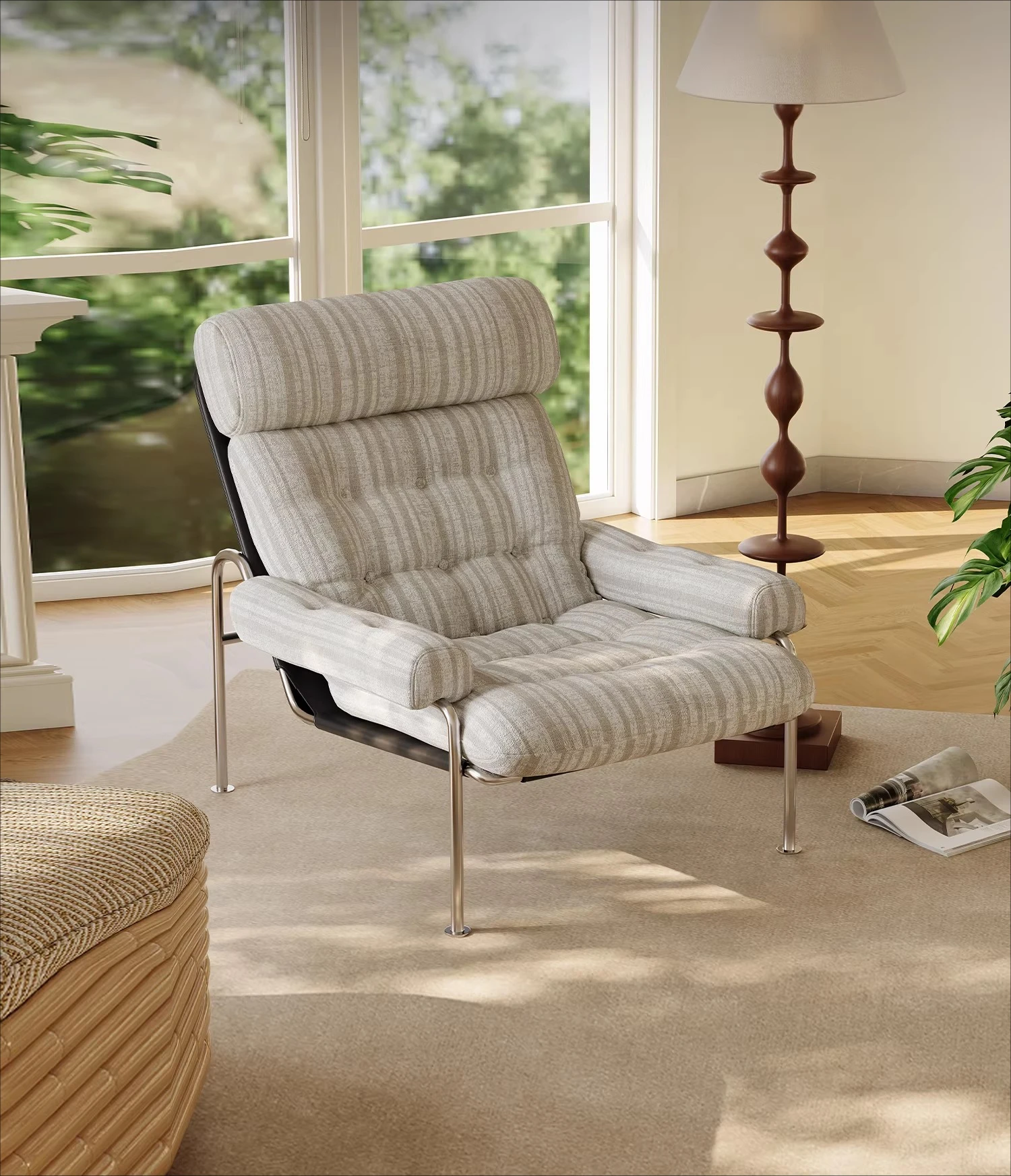 

Italian minimalist rum chair household living room balcony antique single leisure chair stainless steel fabric sofa chair