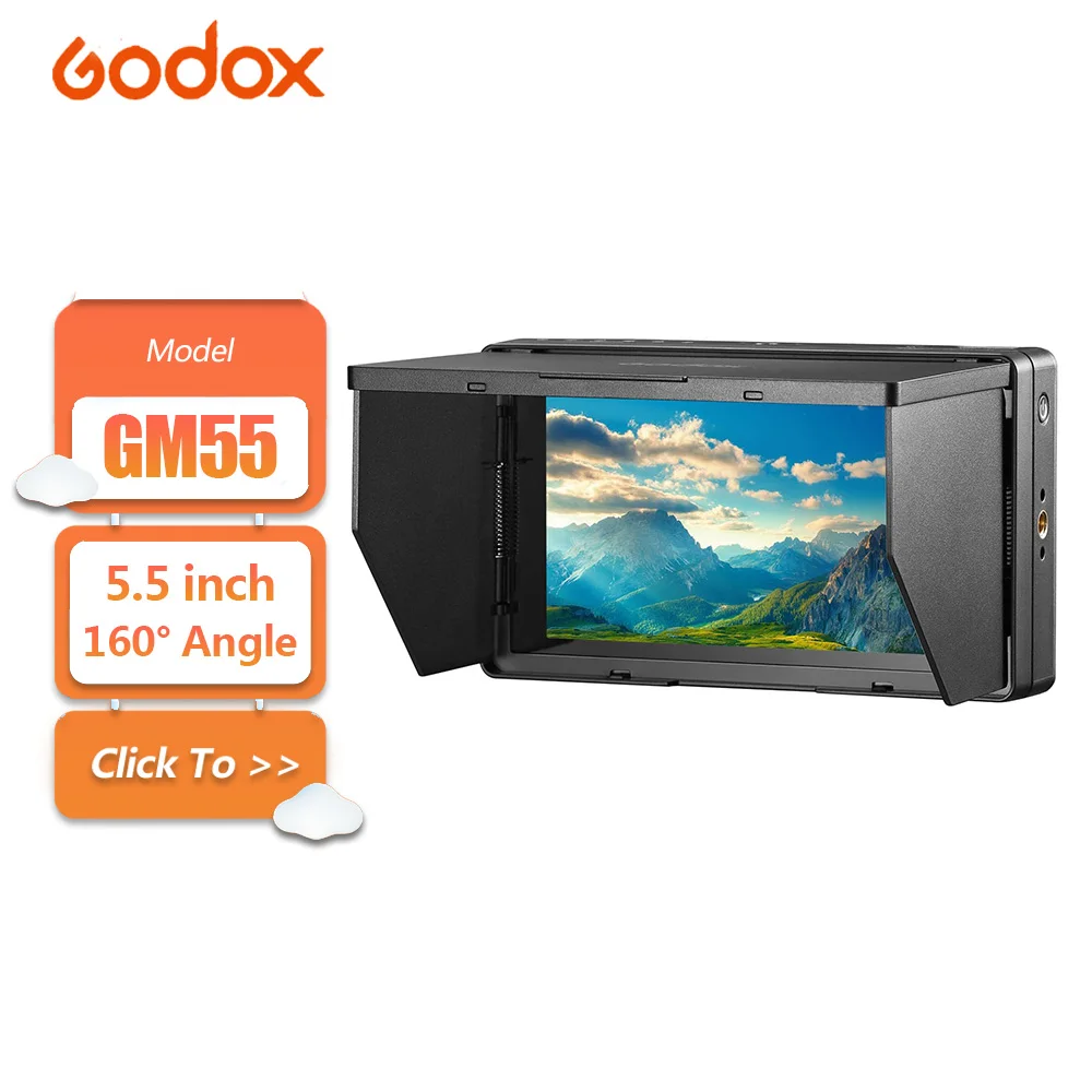 

Godox GM55 5.5 inch On-Camera Monitor with 709 REC Accurate Color Reproduction 4K HDMI Output with 3D LUT 160° Touchscreen