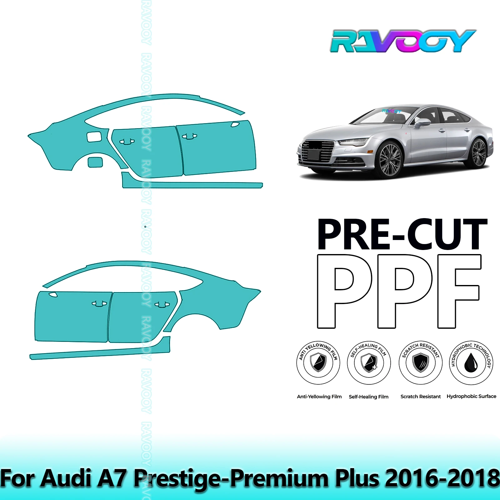 

For Audi A7 Prestige-Premium Plus 2016-2018 8.5mil Clear Matte Pre-Cut PPF Door & A/B Pillar Kit TPU Paint Protection Film Set