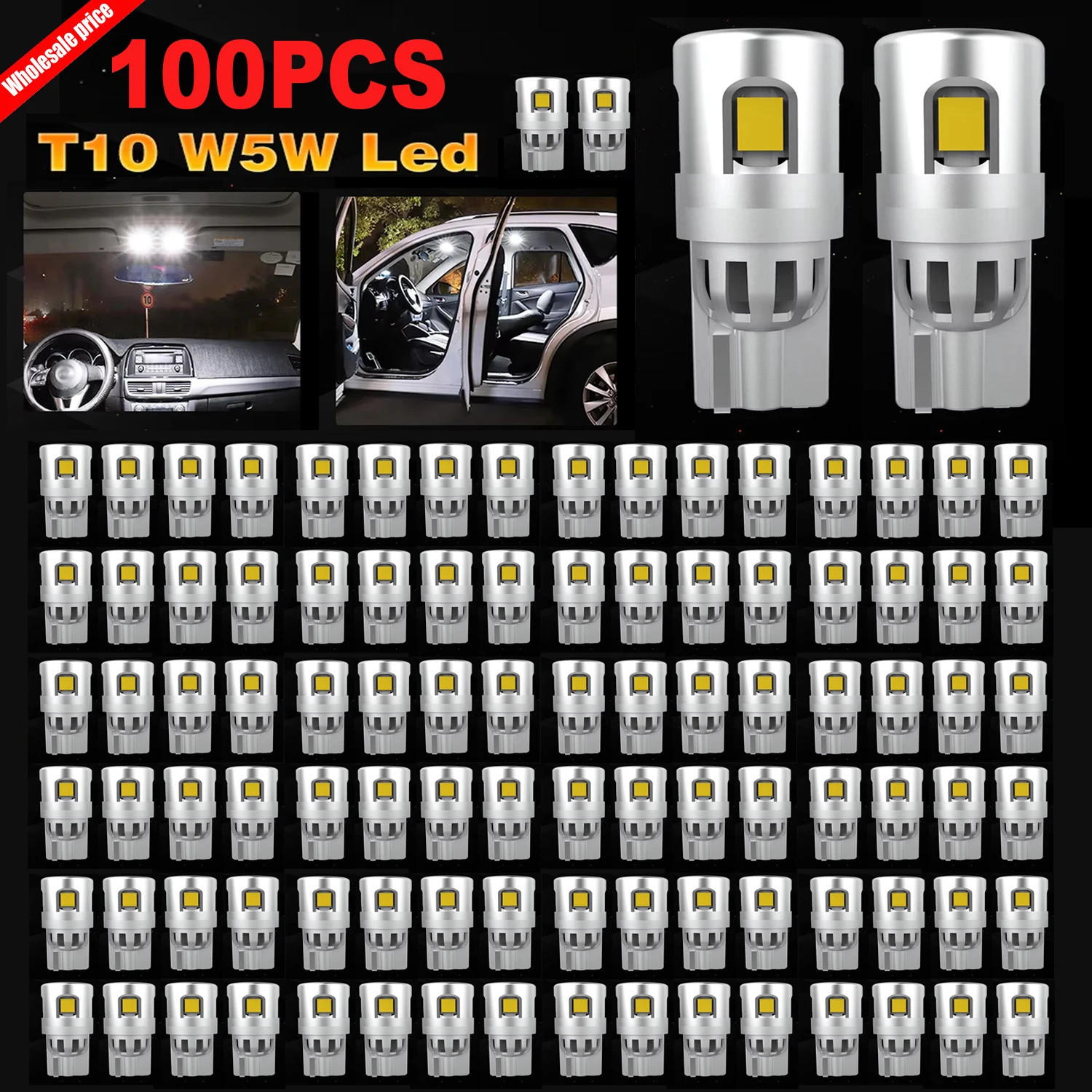 100x W5W T10 194 LED Dome Light Bulbs 2835 Chips For Chevrolet Trailblazer Lexus rx300 gs300 is350 Compatible with Stock Housing