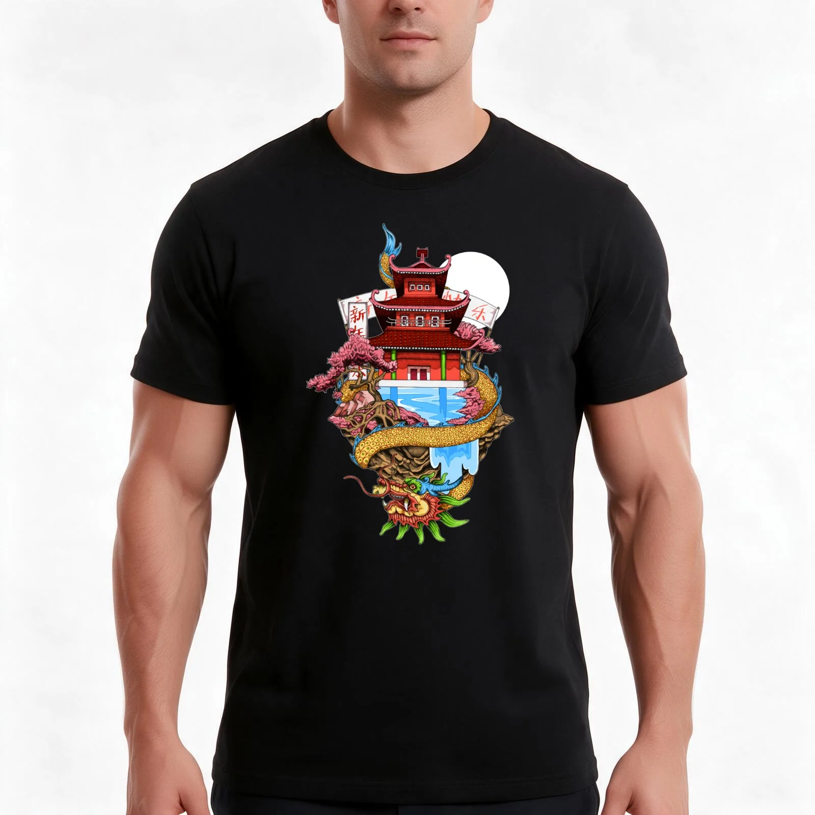 Dragon T-Shirt, Summer Casual Cotton Tee, Oversized Streetwear Tops, Vintage Graphic Print, Loose Fit Short Sleeve, 100% Cotton