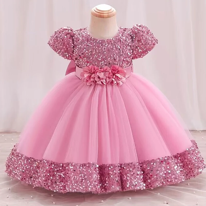 Baby Girl Sequin Dress new year Christmas Party Princess Baby flower bow dress children\'s birthday party Sequin Communion Dress