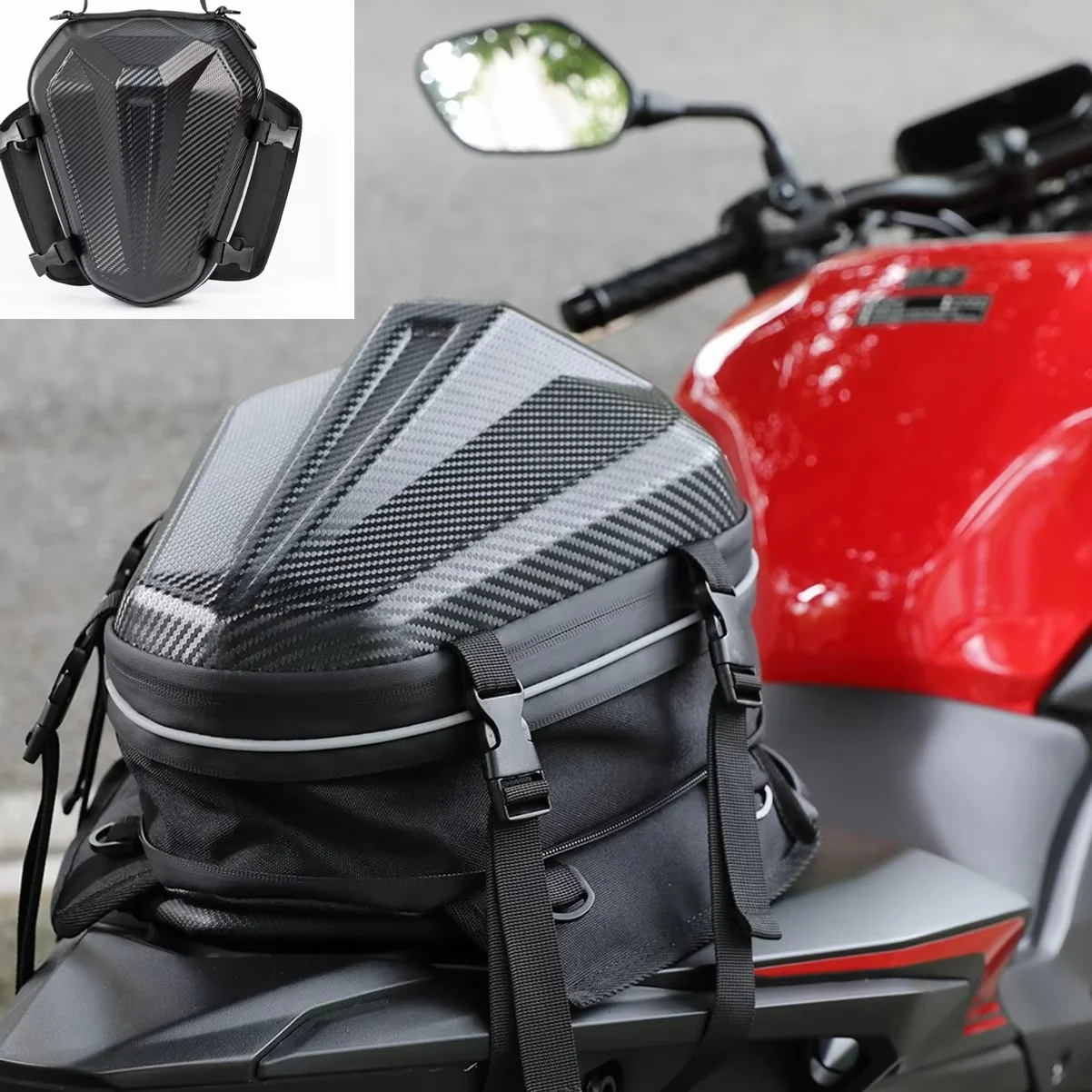Hard Shell Motorcycle Tail Bag Waterproof Motor Rear Seat Bag Expandable Motorbike Scooter Backseat Pack Rider Crossbody Bag