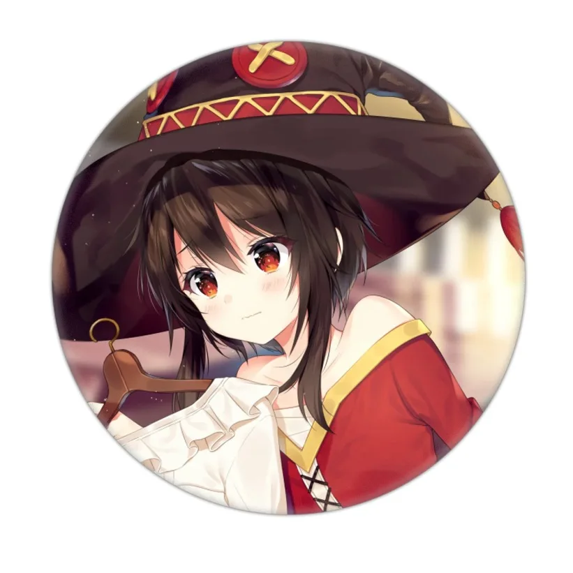 58MM Tinplate Pin Style Darkness Megumin Costumes Badge Aqua Satou Kazuma Functional Accessories Hot Selling Simplicity Items