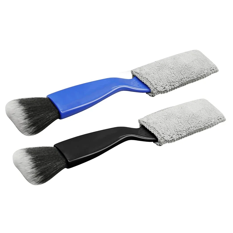 2Pack Double Head Brush for Car Clean,2 in 1 Car Interior Duster,Car Air Vents Dashboard Screen Clean Brush, Black+Blue