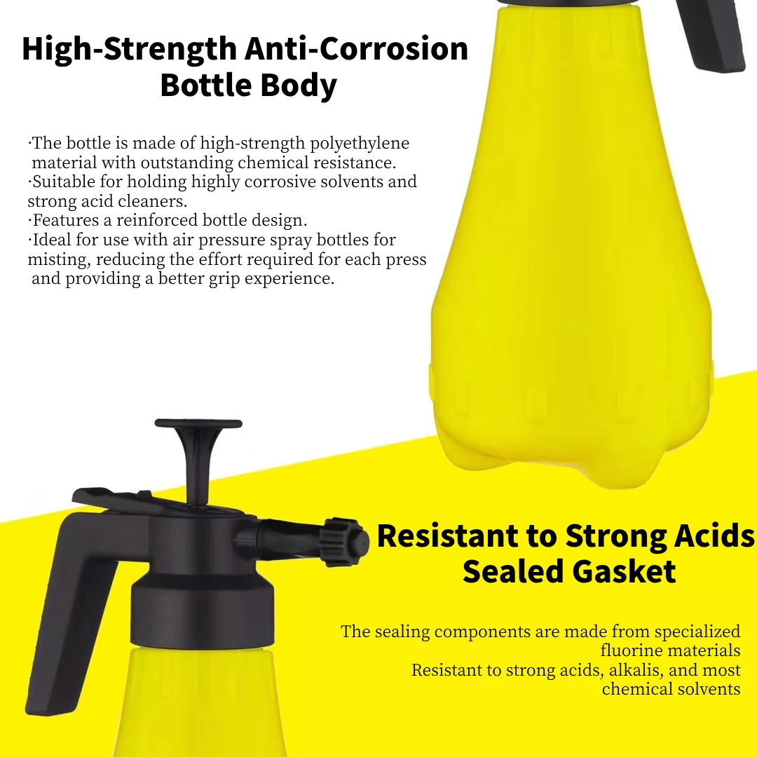 Yellow Manual Pressure Sprayer for Home Gardening and Car Washing 1.8L Acid-Alkali Resistant Self-cleaning Sprayer