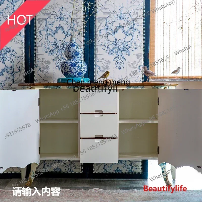 New style NNFrench Chinese style decorative cabinet blue and white hand-painted imported locker ss 8617
