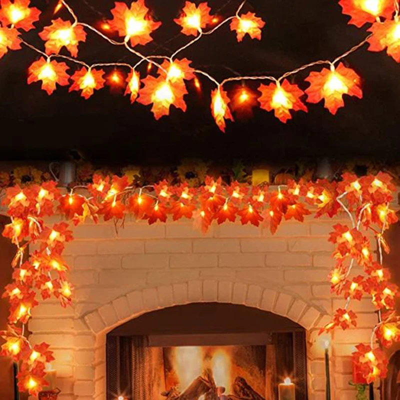 Fall Maple Leaves Garland Led Fairy Lights Thanksgiving Home Table Dooer Decor Halloween Autumn Harvest Party Wedding Supplies