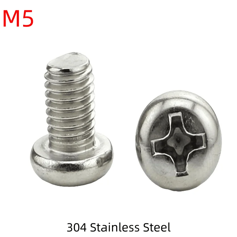 Viti a testa cilindrica con incasso a croce in acciaio inossidabile M5 304 Vite a macchina Rounnd Phillips DIN 7985