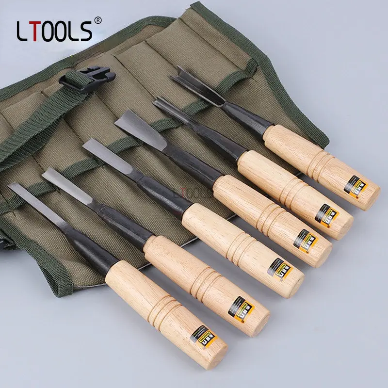 

6/12pcs Wood Carving Chisels with Bag Woodworking Half Round Chisel Set for Basic Wood Cut DIY Detailed Professional Hand Tools