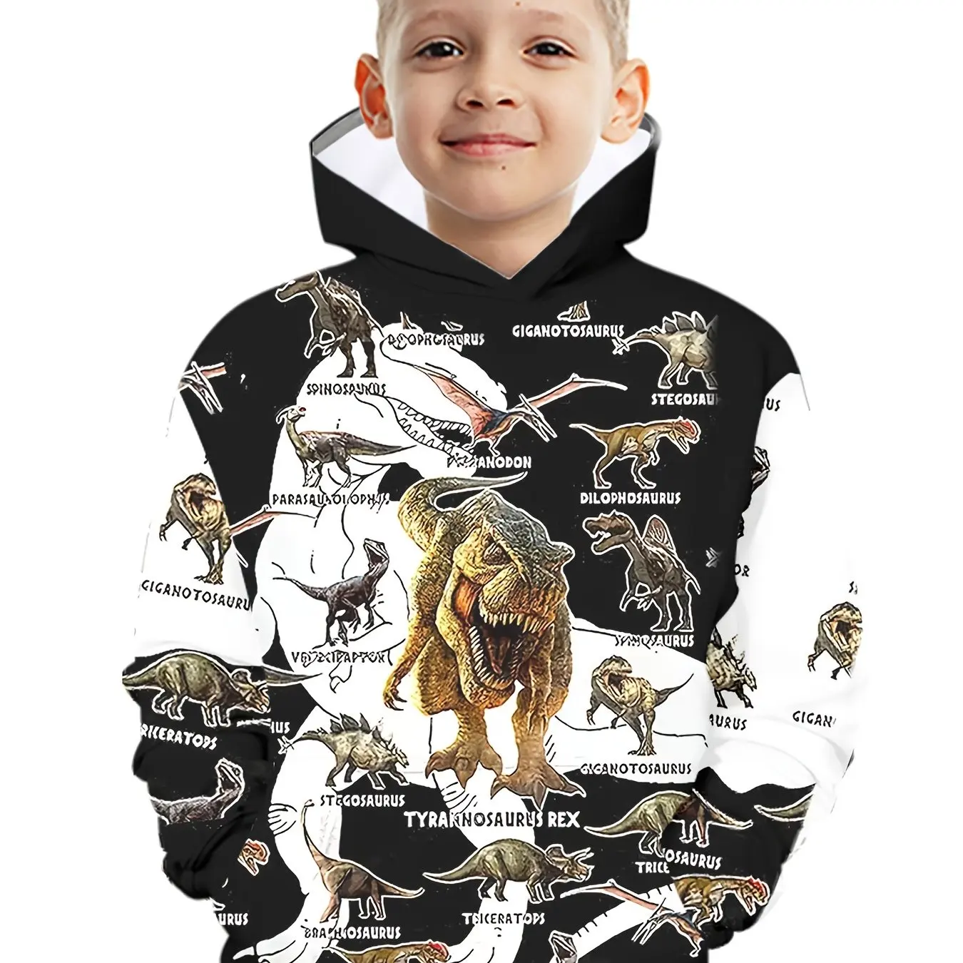 Children\'s Clothing Hoodies Kids Clothes Boy Children Top Long Sleeve Cartoon Dinosaurs Print Spring And Autumn Outdoor Clothes