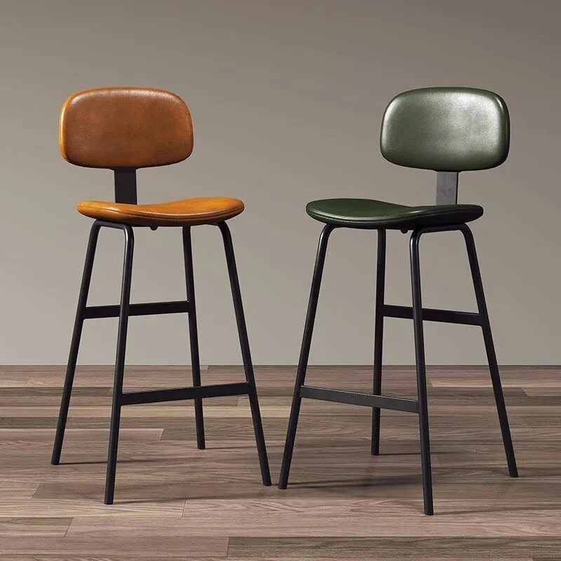Modern Design Bar Chair Leather Retro Upholstery Bar Chair Metal Accent Backrest Metal Relaxing Chaise Velours Home Furniture