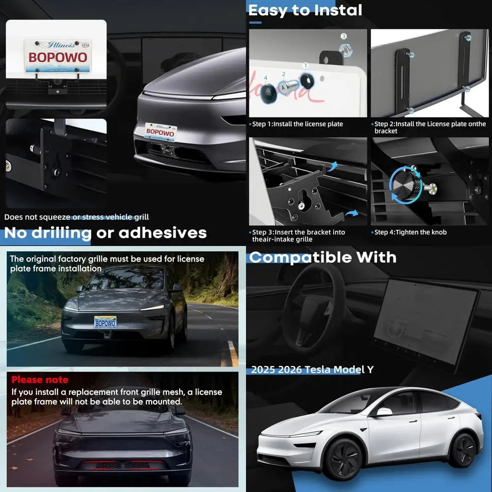 

Передний держатель номерного знака без сверления, подходящий для Tesla Model Y Juniper 2025 2026, оригинальная передняя рамка номерного знака, защитная дези