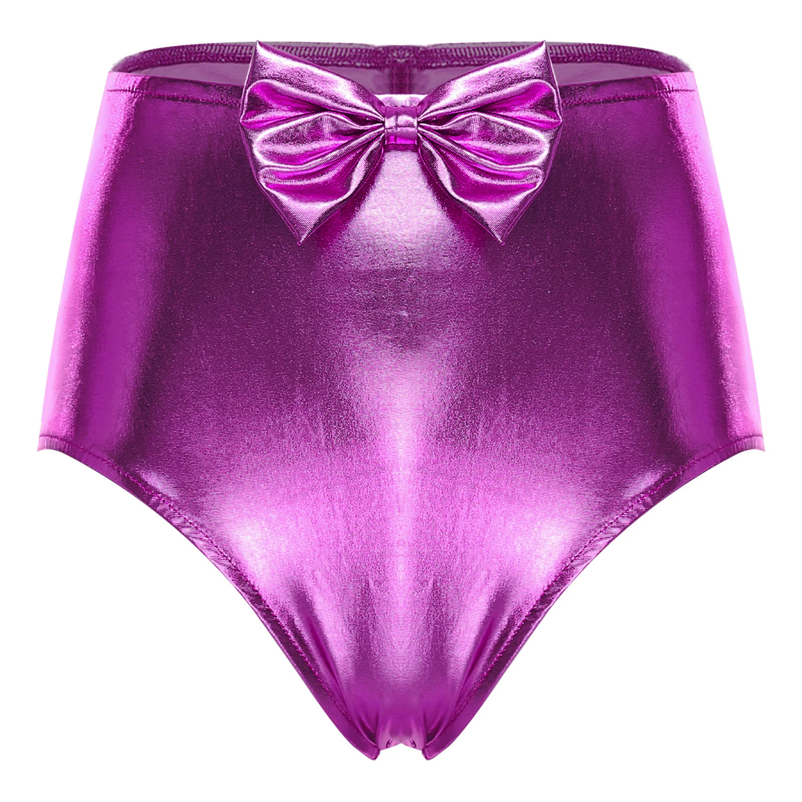 

Women Iridescent Cute Bow Briefs Shorts Back Ruched High Waist Metallic Booty Shorts for Party Music Raves Pole Dance Bottoms