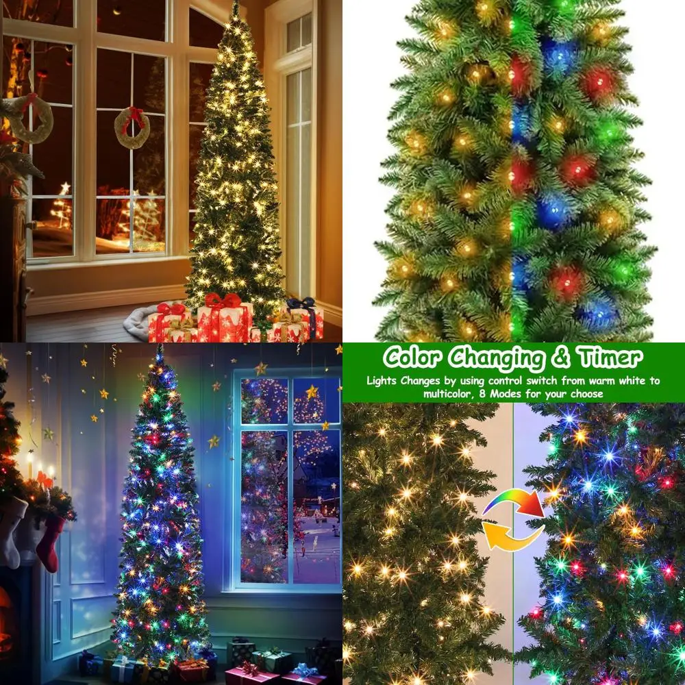 

6-футовая двухцветная тонкая рождественская елка со светодиодной подсветкой и 240 лампами, 658 советов, 8 режимов, огнестойкая, шарнирная конструкция