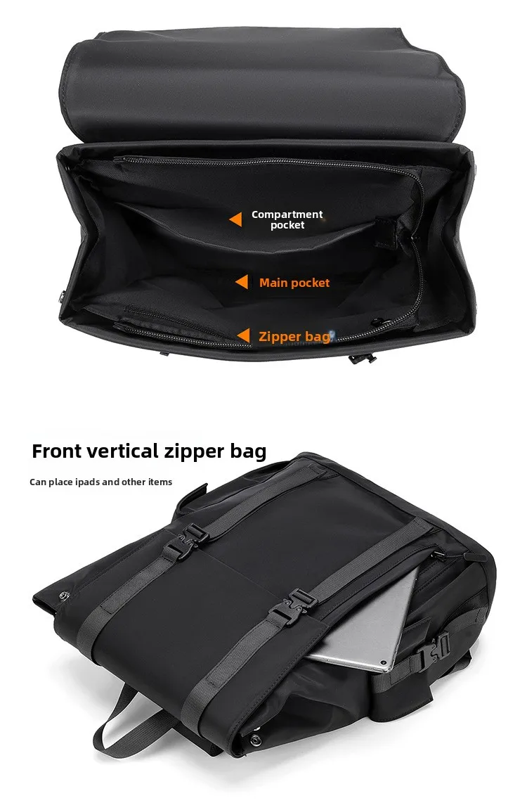 New Minimalist Men's Backpack, Casual and Fashionable Business Computer Bag, Water-resistant Large-capacity Flip-top Backpack