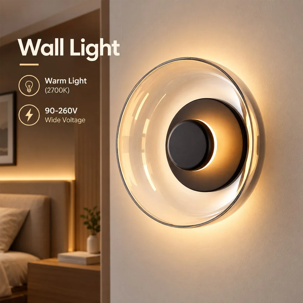 Vintage-LED-Wandleuchte aus Glas, minimalistisches kreatives Scheibendesign, geeignet für Flure, Schlafzimmer, Arbeitszimmer, Balkone, Esszimmer