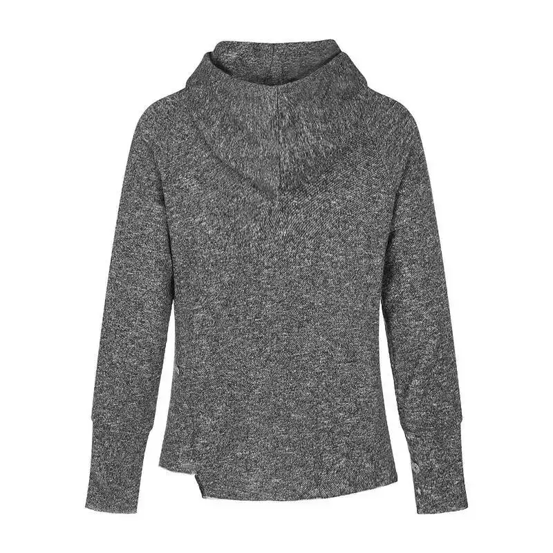 Black Grey Asymmetrical Hem Long Sleeve Men's T Shirt Autumn Loose Fit Trendy Hooded Pullover Top American Style KEYE