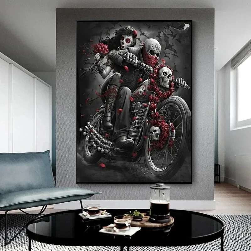 Graffiti Tattoo Rider Chicano Culture Motorcycle Poste Black and White Wall Art for Living Room Home Decoration