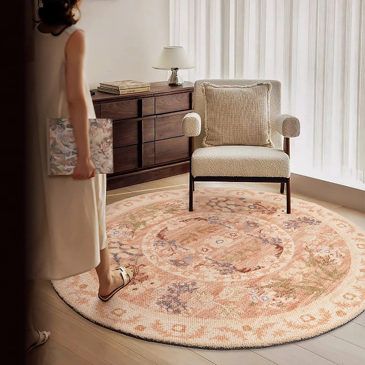 Light Luxury Living Room Carpet Round Anti-slip Floor Mat Soft High Density Short Plush Bedroom Bedside Rug Boho Home Decoration