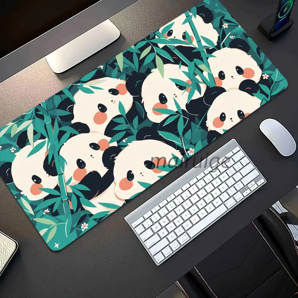 แผ่นรองเมาส์ลายแพนด้าน่ารัก ขนาดใหญ่พิเศษ XXL สำหรับคอมพิวเตอร์ สำนักงาน เล่นเกม ทำจากยางกันลื่น ขอบเย็บอย่างดี ใช้รองคีย์บอร์ดและโต๊ะทำงาน