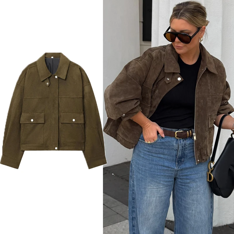 

Женская зеленая куртка-бомбер, топы с длинными рукавами для женщин, куртка из искусственной кожи, осень 2022, женская демисезонная куртка, женские топы