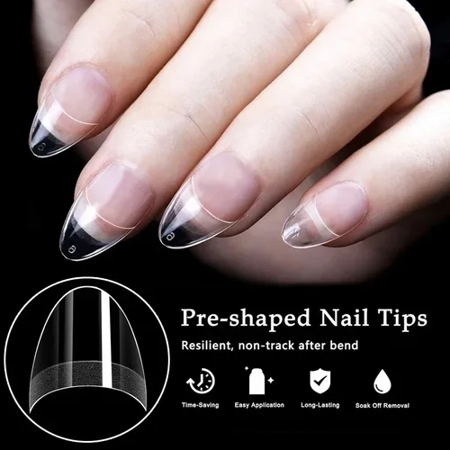 Imagen 2 del producto 120 Uds. Puntas de uñas prefiladas de almendra de media cubierta, medio mate XS, extensión de uñas postizas para uñas pequeñas y pequeñas, herramientas de manicura