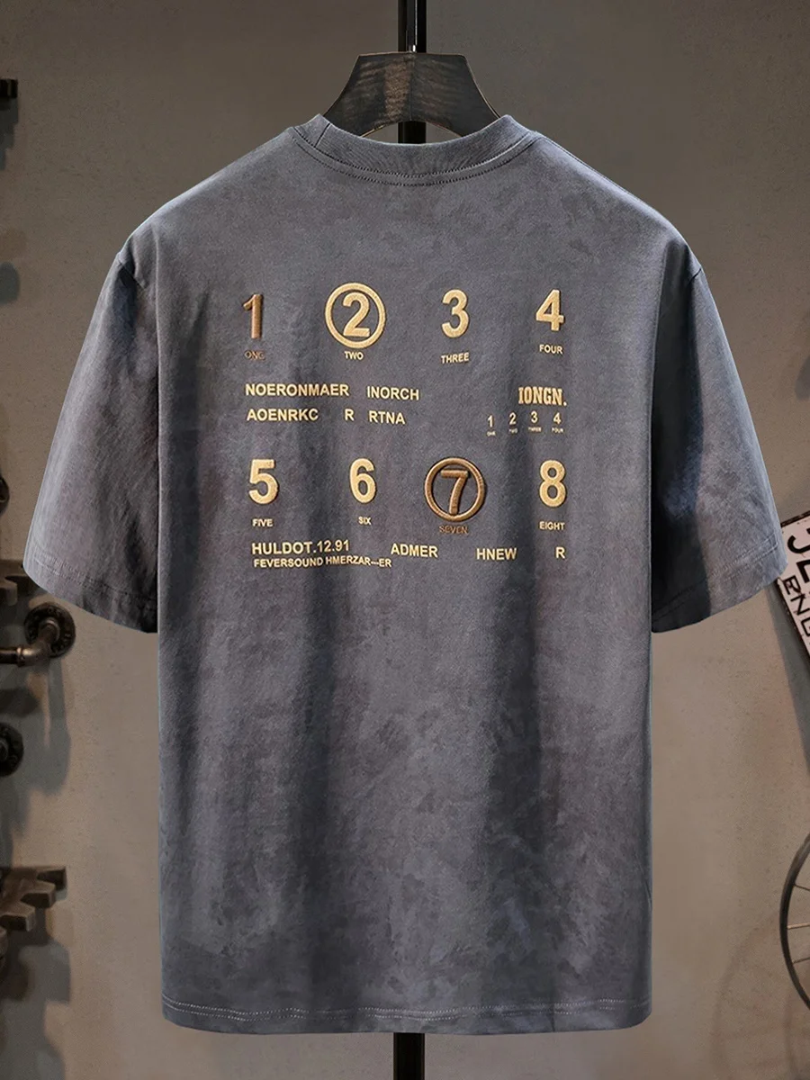 

Летняя повседневная свободная удобная мужская футболка с коротким рукавом и круглым вырезом, с вышивкой и принтом, модный бренд, дышащий хлопок, полиэстер...