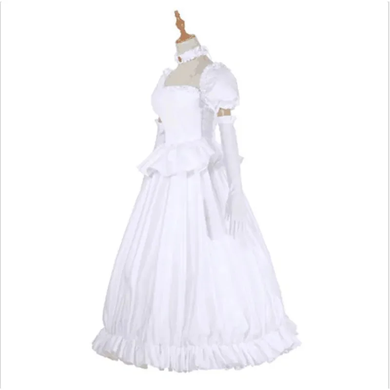 زي تنكري من Boutte King Boo ، الأميرة كوبا ، فستان أبيض مع قفازات ، لوليتا ، هالوين ، فستان كرنفال ، باروكة طويلة مستقيمة من الفضة