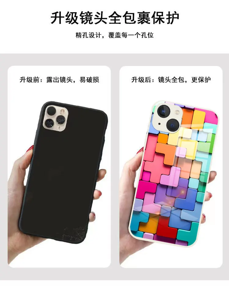 Hot 3D Rainbow Stitching Tetris Block Glass Phone Case For iPhone11 12 13 14 15Pro XR XS X 8 7Plus Colorful Creative Phone Cover