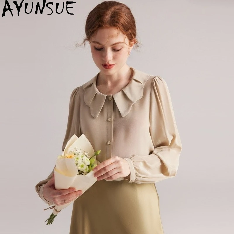 

AYUNSUE 100% шелковая блузка для женщин, топ с длинными рукавами, офисные блузки, элегантная одежда для женщин, Blusas De Mujer 2025