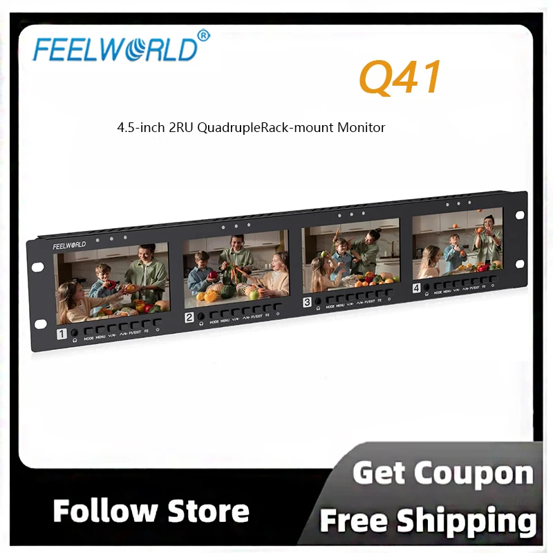 FEELWORLD Q41 4.5 Inch Rack Mount Monitor 3D LUT  WaveformTally for Live Streaming Studio VidHDMI 3G-SDI CVBS Broadcast Display