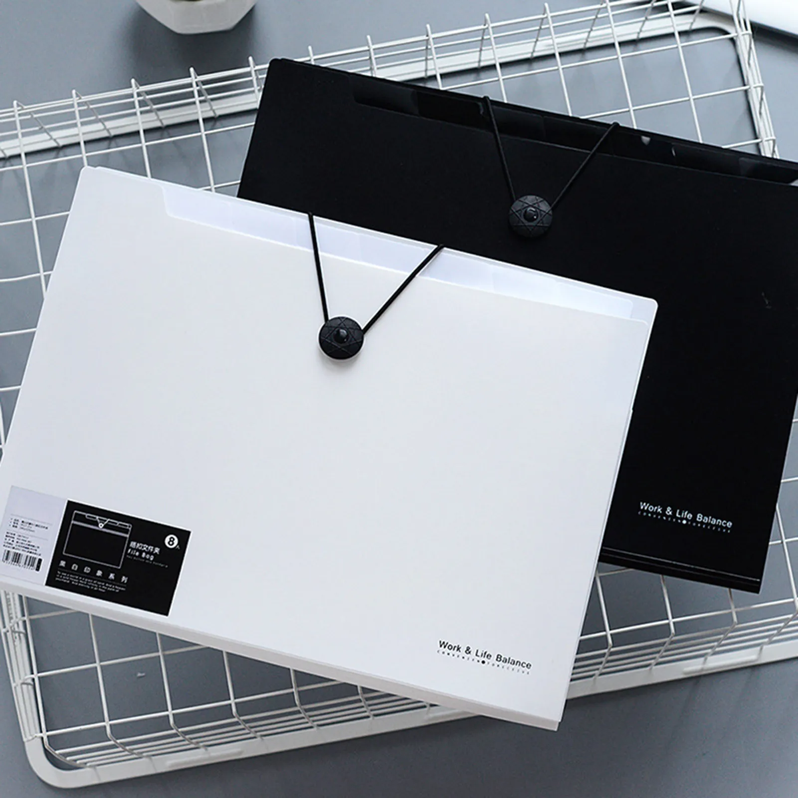 2Pcs Modern Plastic File Folder 8 Pocket Expanding Organizer with Elastic Cord Button Closure for Reports Records Documents