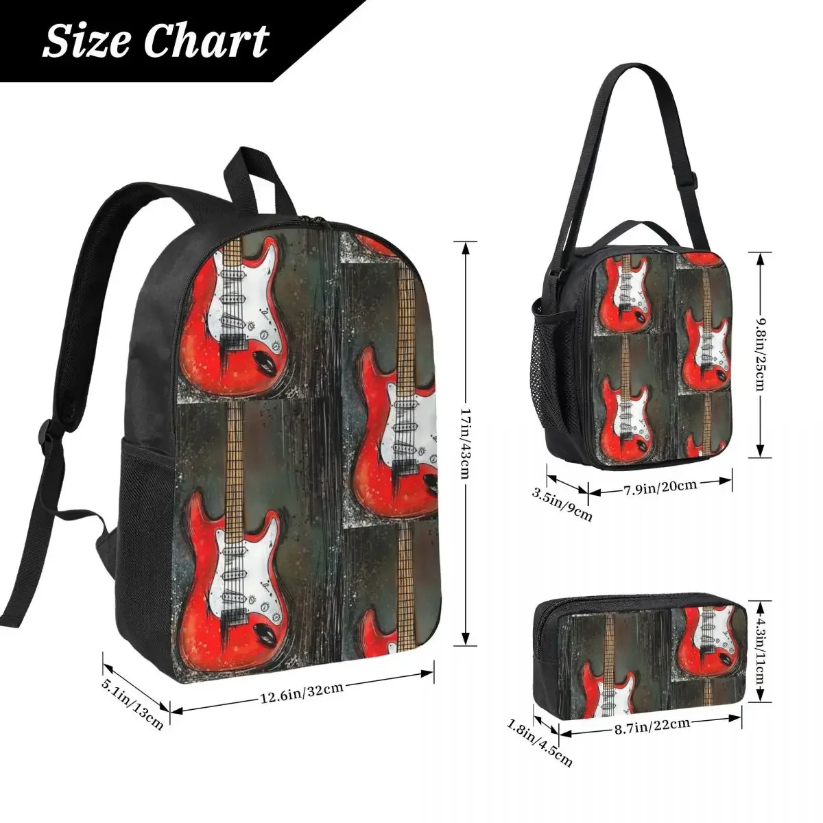 Electric Guitar Backpack Backpack Student Boys Girls BookBag School Bag Laptop Shoulder Bags 3ps Insulated Lunch Bag Pencil Case