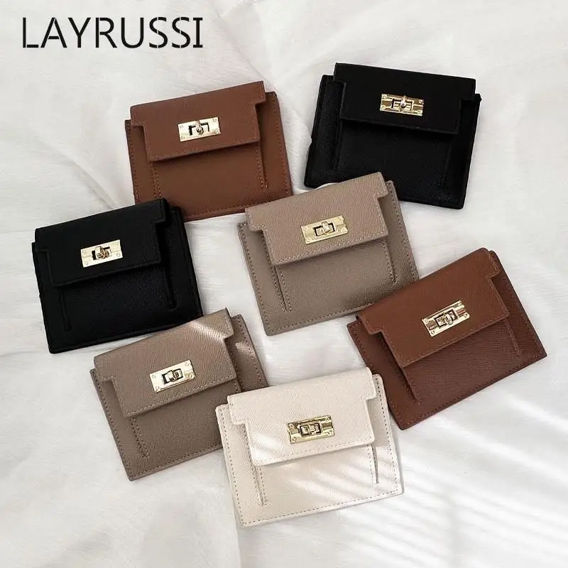 LAYRUSSI Fashion Buckle Zipper Wallets Women Solid Color Card Bag Female Short Wallet PU Leather Coin Purse Card Holder Wallet