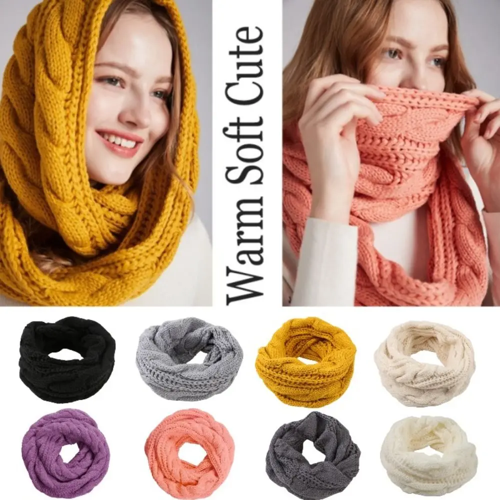 Moda pescoço envolve cachecol de malha crochê espessamento círculo pescoço cachecol cor sólida quente anel cachecol outono