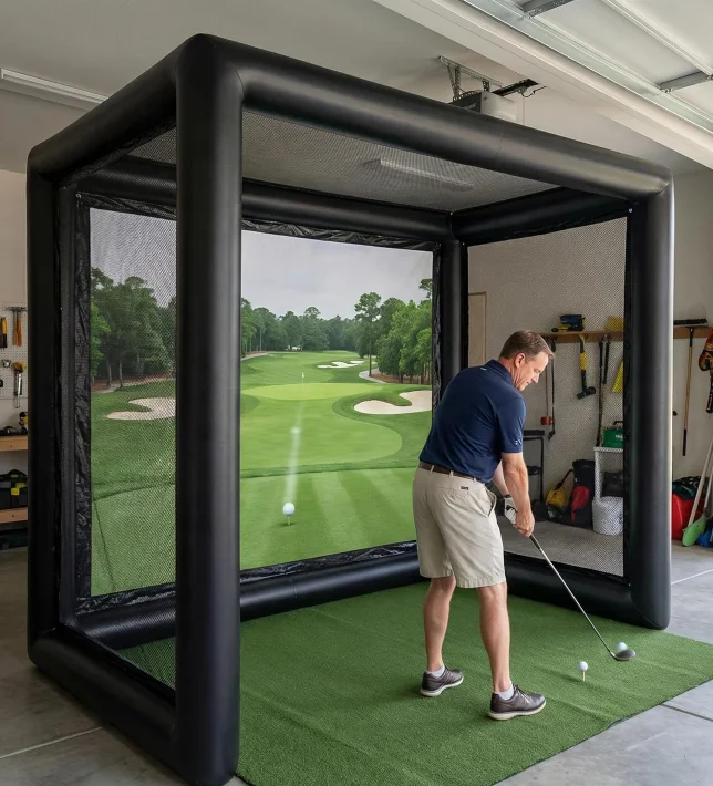 Portable Custom Inflatable Golf Simulator Enclosure With Impact Screen Indoor Outdoor Golf Training Cage