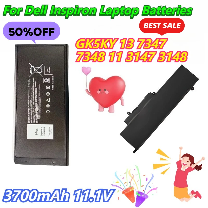

3700mAh 11.1V For Dell GK5KY Inspiron 13 7347 7348 Inspiron 11 3147 3148 Laptop Batteries